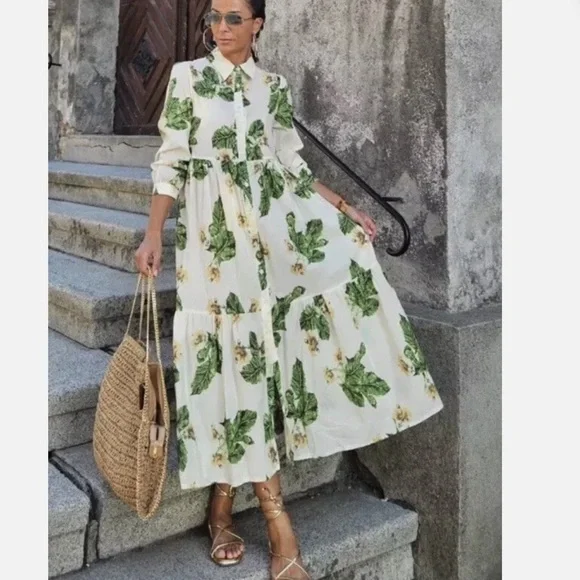 zara green and yellow dress LEO LIN Women's Zara Shirt Midi Dress - Blue main image 0
